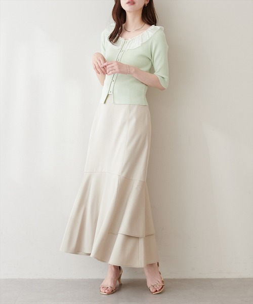 CADUNE 異素材ドッキング 半袖ニット フリル natural couture ニット セーター 異素材フリル半袖ニット レディース