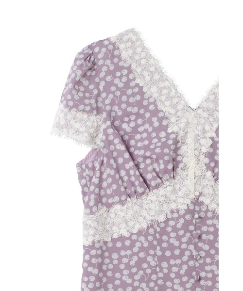 Her lip to Cherry Pattern Lace Trim Top レディース : ZOZOTOWN