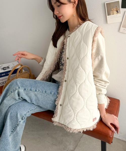 Java ベスト ジレ ジャバコラボ」ふっくら2way中綿キルティング×ファー