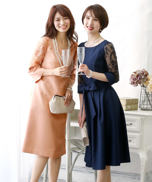 【送料0円】 PourVous ドレス 結婚式ワンピースドレス袖ありとミニ丈シンプル スーツ・フォーマル・ドレス