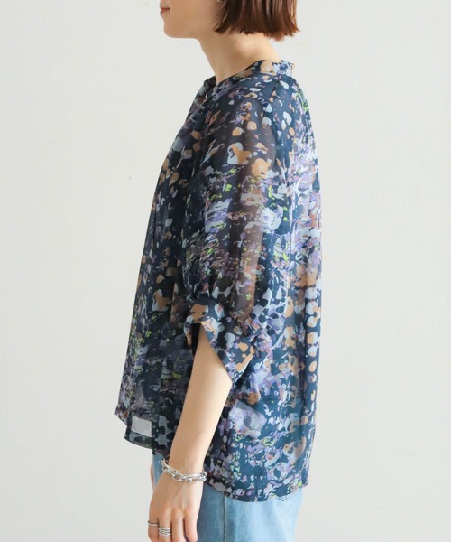 NOMBRE IMPAIR ブラウス シャツ 抽象柄シルクシフォン タイ付