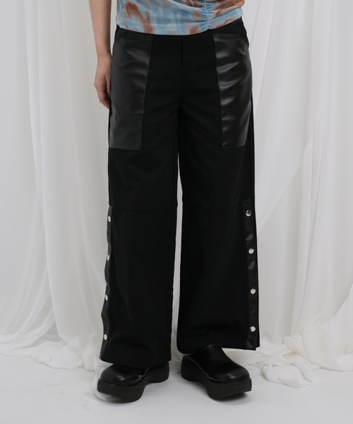 パンツ Enewd nina mini studs pants Enewd nina パンツ 「ZOZO限定」レザー ミックス スナップ