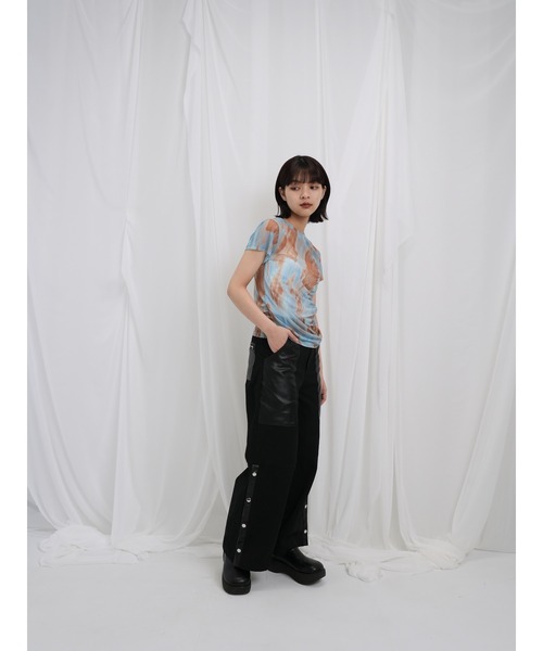 SEFR★SSENSE限定モデル★フェイクレザーパンツ★ネイビー★ニット レザーパンツ レディース フェイクレザー ロングパンツ