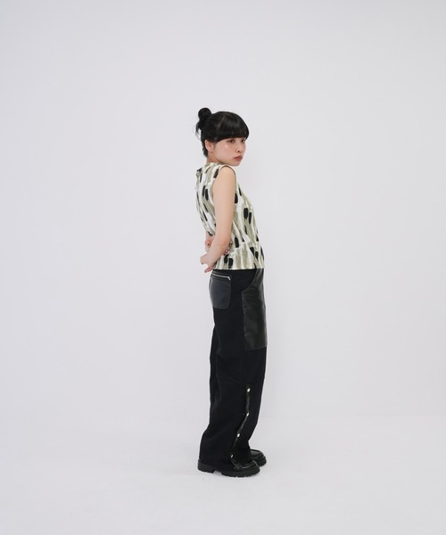 パンツ Enewd nina mini studs pants Enewd nina パンツ 「ZOZO限定」レザー ミックス スナップ