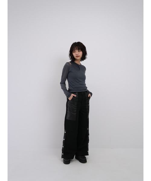enewdnina ワイドパンツ Enewd nina ワイドパンツ パンツ 「ZOZO限定」レザー ミックス