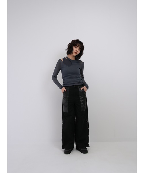 パンツ Enewd nina mini studs pants Enewd nina パンツ 「ZOZO限定」レザー ミックス スナップ
