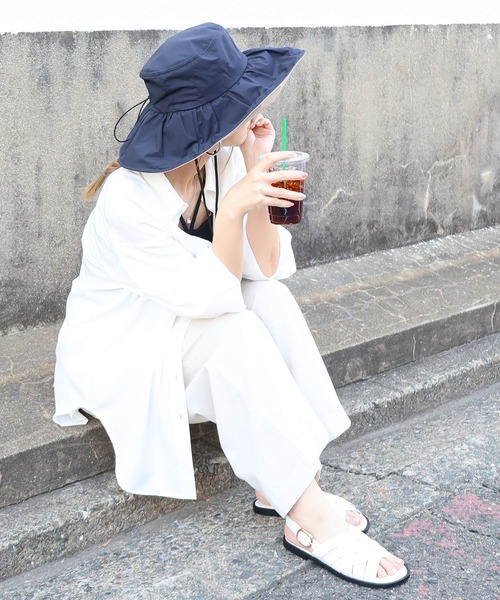 CA4LA 機能性抜群のロングブリムハット　ホワイト Social GIRL 帽子 ハット 「体感−17℃」UVカットロングブリム