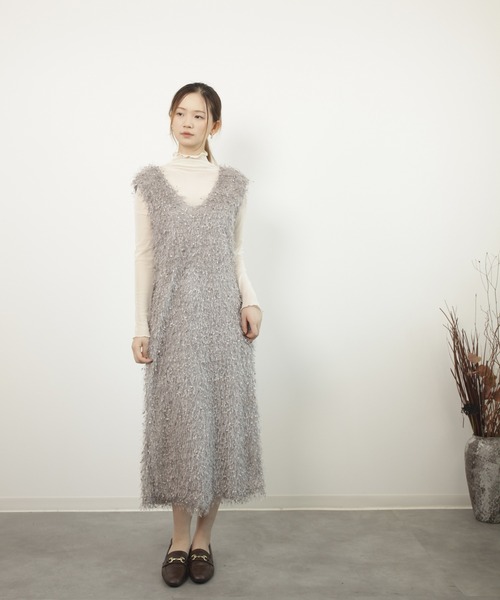 DRESS+ ワンピース フリンジ フェザーヤーン キャミワンピース