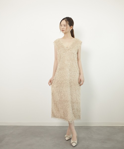 DRESS+ ワンピース フリンジ フェザーヤーン キャミワンピース