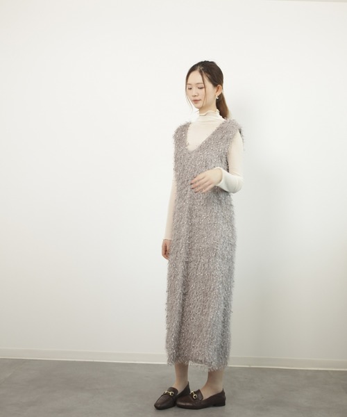 DRESS+ ワンピース フリンジ フェザーヤーン キャミワンピース