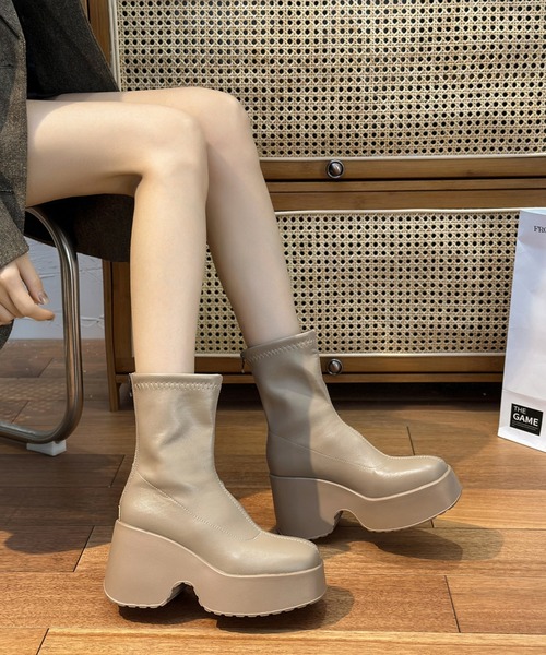 ショート ブーツ バックファスナー ベーシック 厚底 ショート ブーツ レディース | Lace Ladies | 02
