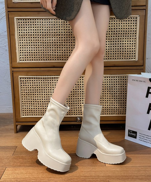 ショート ブーツ バックファスナー ベーシック 厚底 ショート ブーツ レディース | Lace Ladies | 14