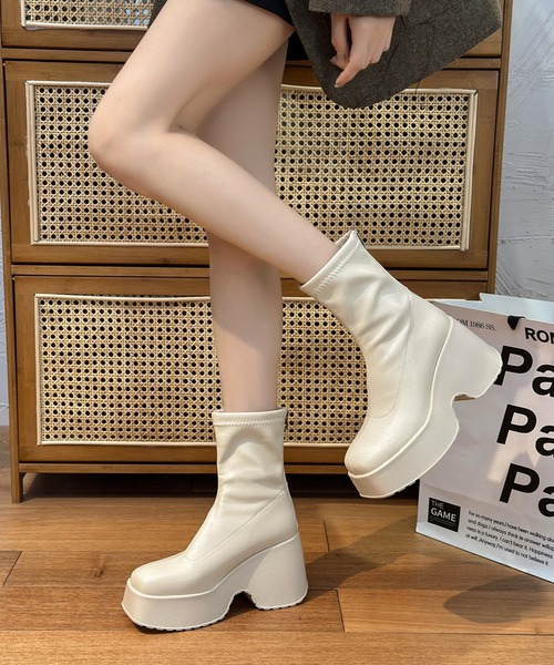 ショート ブーツ バックファスナー ベーシック 厚底 ショート ブーツ レディース | Lace Ladies | 15