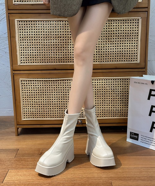 ショート ブーツ バックファスナー ベーシック 厚底 ショート ブーツ レディース | Lace Ladies | 16