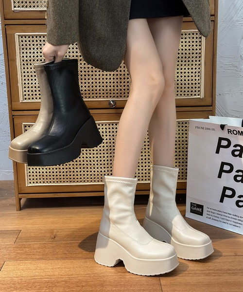 ショート ブーツ バックファスナー ベーシック 厚底 ショート ブーツ レディース | Lace Ladies | 17
