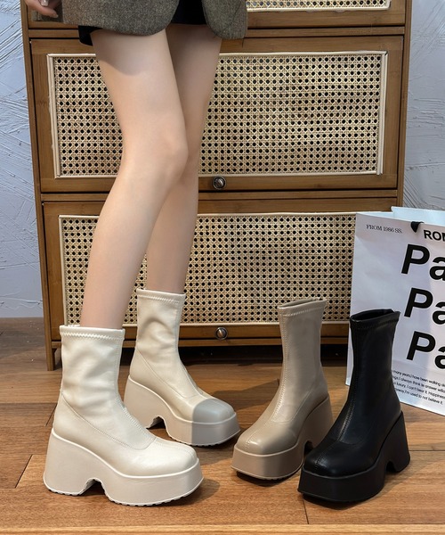 ショート ブーツ バックファスナー ベーシック 厚底 ショート ブーツ レディース | Lace Ladies | 18