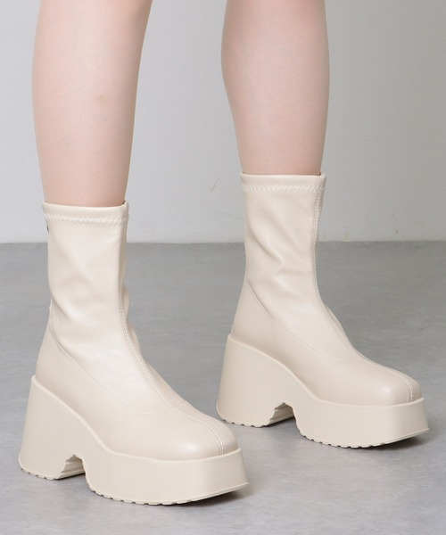 ショート ブーツ バックファスナー ベーシック 厚底 ショート ブーツ レディース | Lace Ladies | 23
