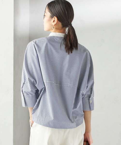 SHIPS for women - 【美品】ストライプシャツ quaranciel:〈洗濯機可能〉ストライプ ワイドスリーブ シャツ