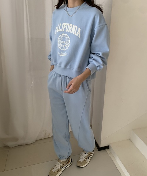 【5％OFF】 LOWO セットアップ フロントプリント スウェット トレーナー トップス