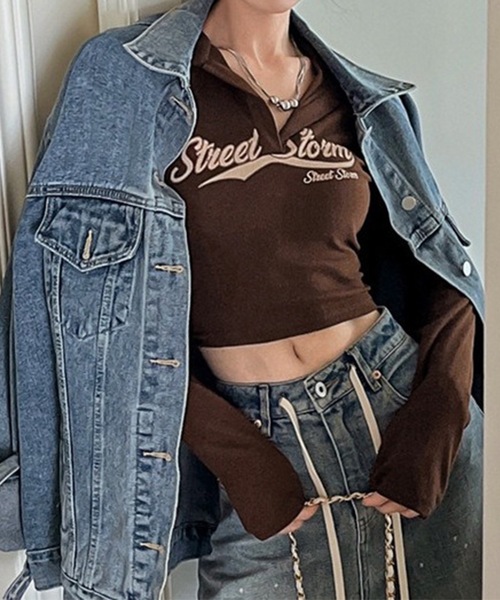 tシャツ REBE メッセージプリント クロップドトップス ブラック レディース ワンフォークロージング 1111clothing ◇STARTER ショート丈