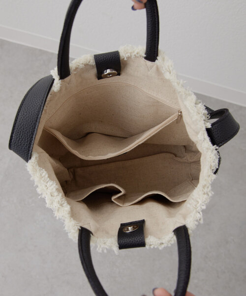 ear PAPILLONNER コットン2WAYトートバッグ L ブラック ear PAPILLONNER】コットン2WAYトートバッグ L | OUTLET