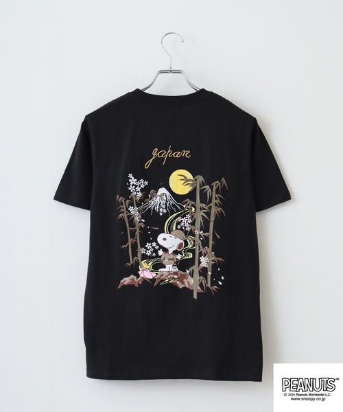PEANUTS tシャツ スカジャン風刺繍＆プリント天竺半袖Tシャツ メンズ