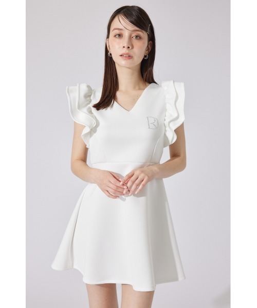 美品⭐︎riendaベージュ シャツワンピース 半袖 フリル付き セール】クロップドシャツセットシャーリングワンピース 夏服