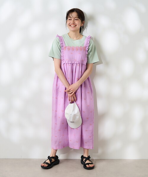 FREAK'S STORE ワンピース インド 配色シフリー刺繍ワンピース