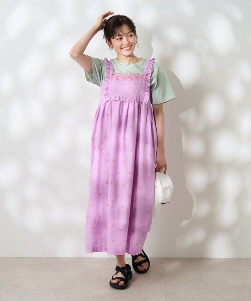 FREAK'S STORE ワンピース インド 配色シフリー刺繍ワンピース