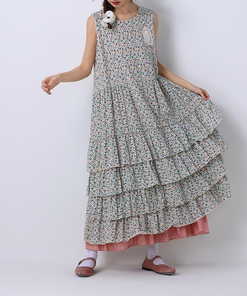 aimoha ワンピース ノースリーブ`小花柄ティアードワンピース