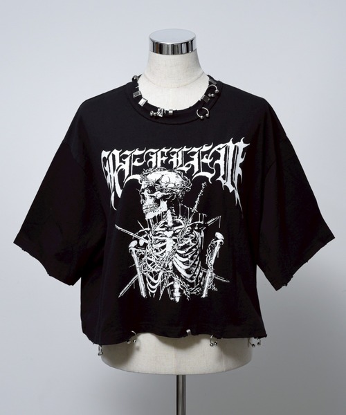 tシャツ 「REFLEM/レフレム」スカルプリントクロップドTシャツ/ハーフスリーブカットソー レディース メンズ REFLEM tシャツ 「REFLEM/レフレム」スカルプリントクロップドT