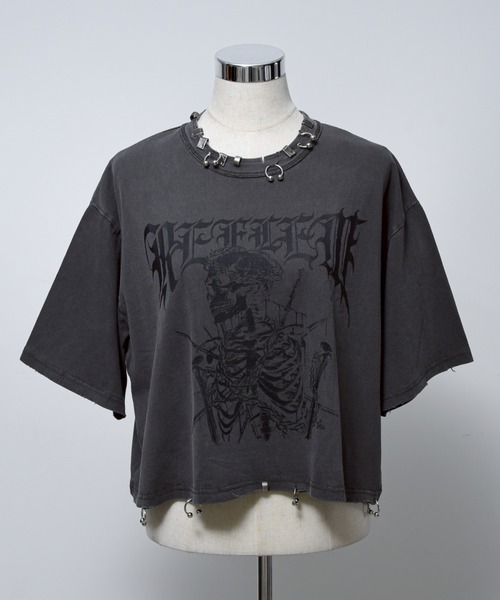tシャツ 「REFLEM/レフレム」スカルプリントクロップドTシャツ/ハーフスリーブカットソー レディース メンズ REFLEM tシャツ 「REFLEM/レフレム」スカルプリントクロップドT