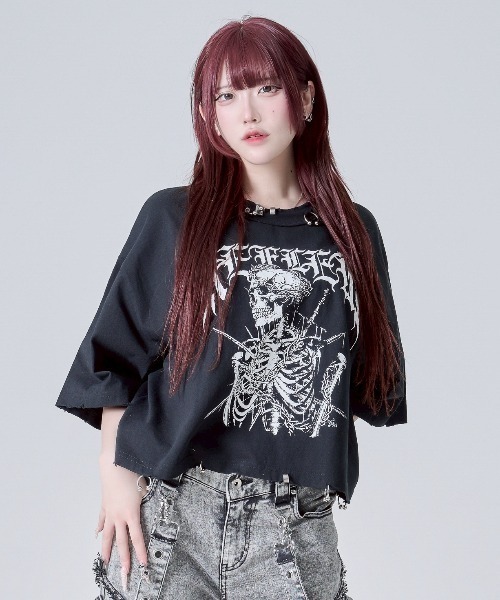 REFLEM スカルプリントダメージ加工半袖Tシャツ REFLEM【レフレム】スカルプリントダメージ加工半袖Tシャツ/全2色