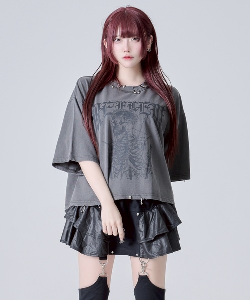 tシャツ 「REFLEM/レフレム」スカルプリントクロップドTシャツ/ハーフスリーブカットソー レディース メンズ REFLEM tシャツ 「REFLEM/レフレム」スカルプリントクロップドT