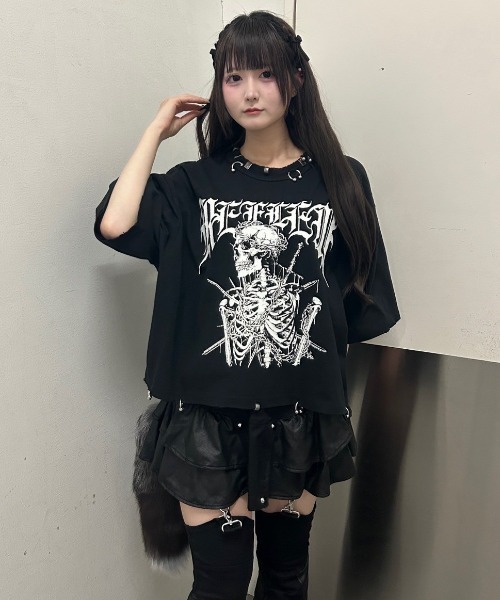 tシャツ 「REFLEM/レフレム」スカルプリントクロップドTシャツ/ハーフスリーブカットソー レディース メンズ REFLEM tシャツ 「REFLEM/レフレム」スカルプリントクロップドT