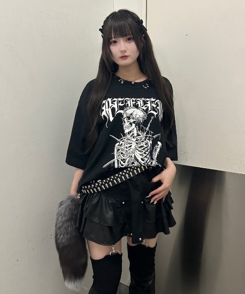 tシャツ 「REFLEM/レフレム」スカルプリントダメージTシャツ/ハーフスリーブカットソー レディース メンズ REFLEM tシャツ 「REFLEM/レフレム」スカルプリントダメージT