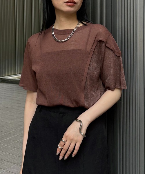 ニット セーター 「＆g'aime」カーブラメ切替ニット　Curved llic Accent Knit レディース