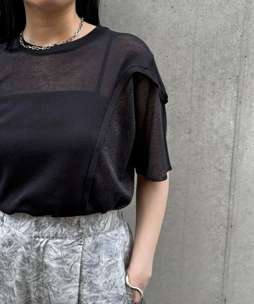 ニット セーター 「＆g'aime」カーブラメ切替ニット　Curved llic Accent Knit レディース &g'aime ニット セーター 「＆g'aime」カーブラメ切替ニット