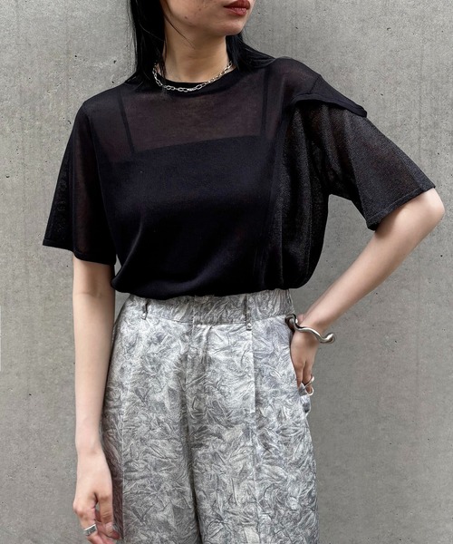 ニット セーター 「＆g'aime」カーブラメ切替ニット　Curved llic Accent Knit レディース セール】【＆g'aime】カーブラメ切替ニット Curved Metallic
