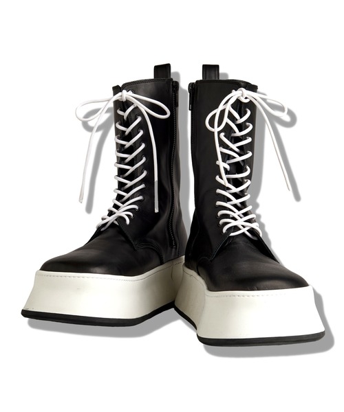 ブーツ 「NO ID.」Cow Leather Platform Lace-Up Boots / カウ レザー プラットフォーム レースアップ ブーツの画像