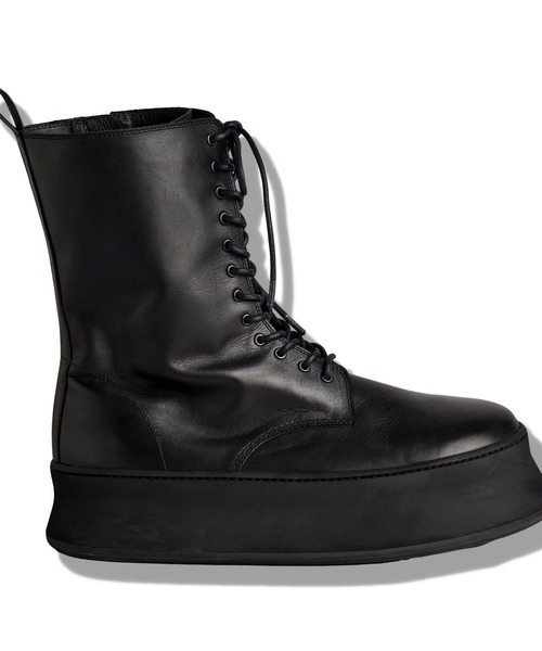 ブーツ 「NO ID.」Cow Leather Platform Lace-Up Boots / カウ レザー プラットフォーム レースアップ ブーツの画像