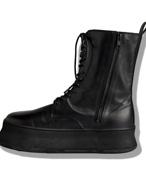 ブーツ 「NO ID.」Cow Leather Platform Lace-Up Boots / カウ レザー プラットフォーム レースアップ ブーツの画像