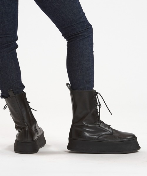 ブーツ 「NO ID.」Cow Leather Platform Lace-Up Boots / カウ レザー プラットフォーム レースアップ ブーツの画像