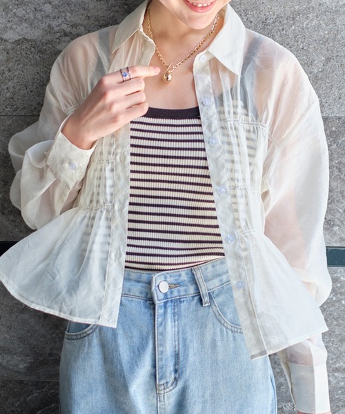ブラウス シャツ シアーシャーリングシャツ レディース