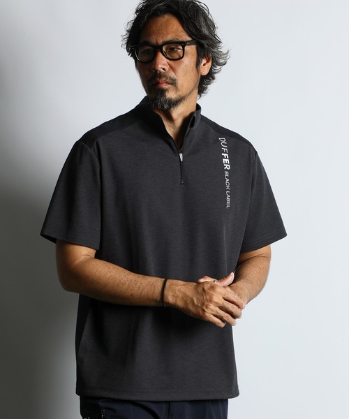 tシャツ 「BLACK LABEL」”A-PACK” STAND HALF ZIP TEE：鹿の子/ドットメッシュ ハーフジップ スタンドTEEの画像