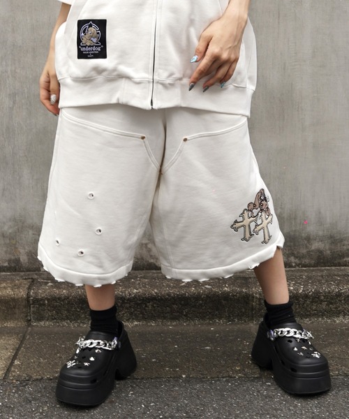 GLOGANG★ロゴ ギャラクシー ハーフパンツ ショーツ GLOGANG ハーフパンツ ショーツ Flaming galaxy sun ロゴ 黒