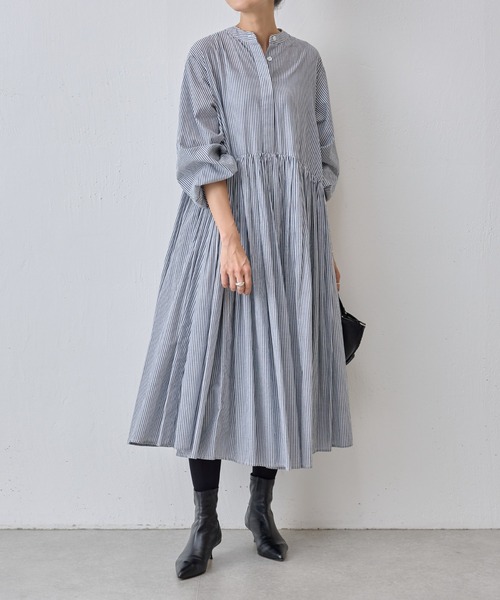 ビアズリーストライプ 長袖 ロングワンピースsize0 BEARDSLEY 「BEARDSLEY」 長袖ワンピース S ネイビー レディース