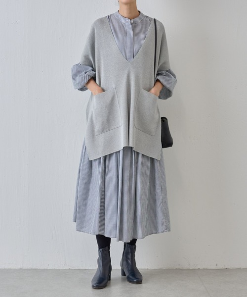 ビアズリーストライプ 長袖 ロングワンピースsize0 BEARDSLEY 「BEARDSLEY」 長袖ワンピース S ネイビー レディース