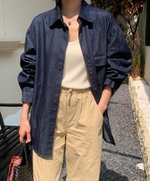 ブラウス シャツ ルーズフィットデニムシャツ レディース