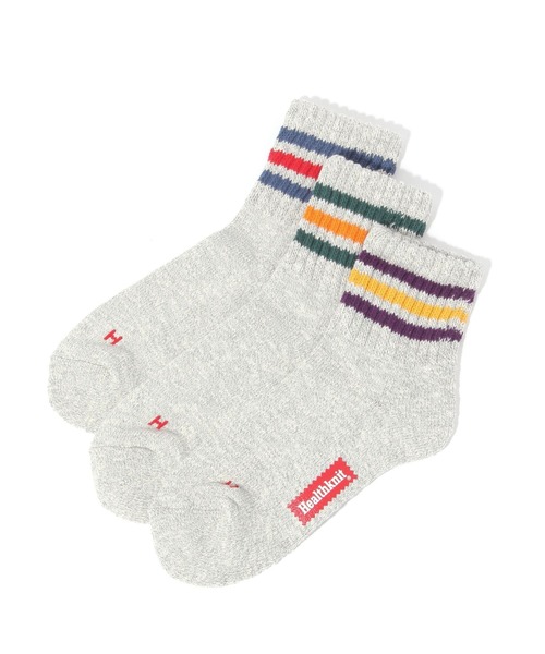 Healthknit（ヘルスニット） 靴下 「」スラブMIX配色3本ライン 3P